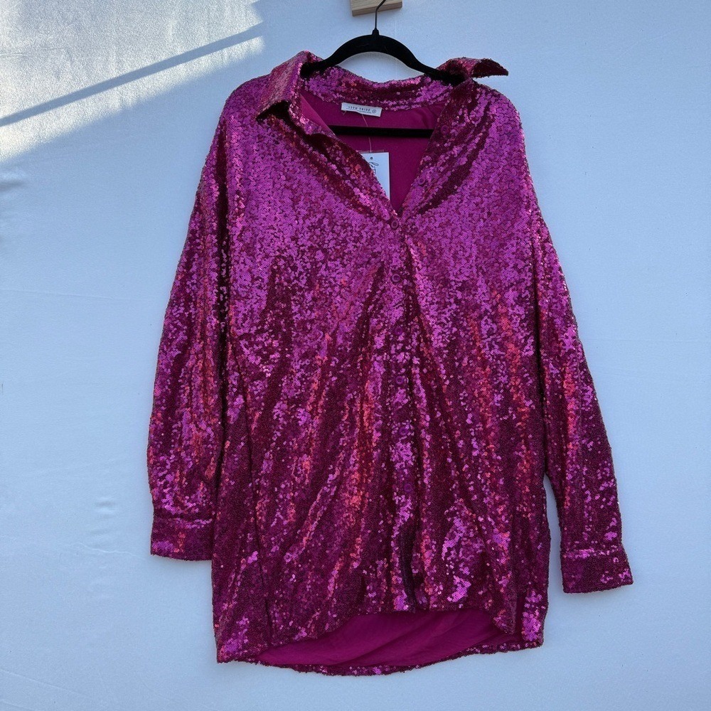 12th‎ Tribe Unstoppable Sequined Mini Oversized Fuchsia Pink Dress Women's Small
